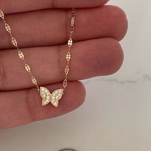 14K Solid Gold CZ Butterfly Pendant Necklace | Yellow/White Gold Pendant | Butterfly Pendant | 14K Solid Gold Pendant Necklace