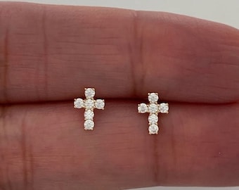 14K Gold Cross Earrings | Dainty Cross Earrings | Gold Cross Studs | Minimalist Earrings | Baptism or Confirmation Gift