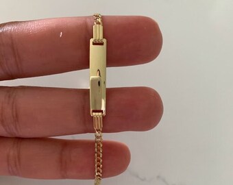 14K Gold ID Bracelet, Baby Bracelet, Cuban Link Chain Bracelet, 14KY Cuban Baby ID Bracelet - 6" in length, Lobster Clasp, Kids Bracelet