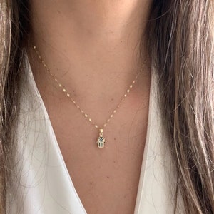 14K Solid Gold Hamsa Evil Eye Necklace | Hamsa Evil Eye | Personalized Solid Gold Pendant | Gold Charm | Gif for her | Gold Jewelry