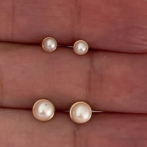 14K Handmade Solid Gold Genuine White Pearl Screw back Earrings- 14K Pearl Studs- Pearl Studs- 14K Cultured Pearl Studs 3MM 5MM