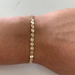 4MM 14K Gold Disc Bracelet, Sequin Bracelet, Dainty Bracelet, Gold Bracelet, Gold Disc Chain Bracelet, Dainty Bold Bracelet, Disc Bracelet