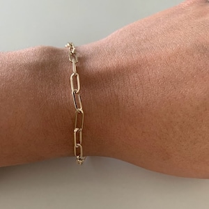 14k Solid Gold Paperclip Link Bracelet | Rectangular Link Chain Bracelet | Everyday Staple Bracelet | Handmade
