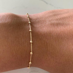 14KY Light Ball Bracelet or Anklet, Beaded Bracelet, Solid Gold Satellite Bracelet, Dainty Ball Bracelet, Jewelry For Women, Tiny Delicate