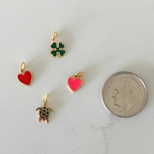 14K Solid Gold Heart, Turtle, Clover Leaf Personalized Charms | Personalized Solid Gold Dainty Pendant | Tiny Gold Charm | Personalized