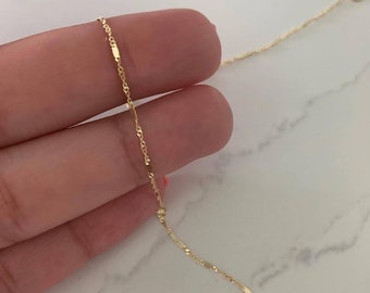 14K Yellow Gold 1.3 MM Singapore with Bar Chain, Gold Chain, Dainty Everyday Chain , Shiny Gold Chain, 14K Gold Choker, Real Gold