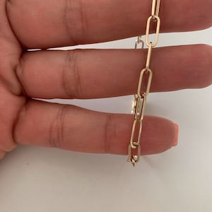 14k Solid Gold Paperclip Link Bracelet | Rectangular Link Chain Bracelet | Everyday Staple Bracelet | Handmade