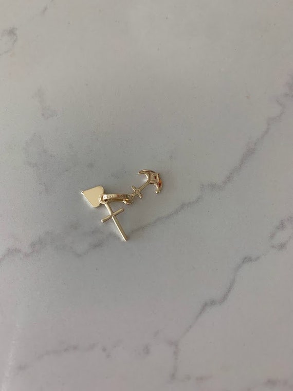 14K Gold Heart, Cross and Anchor Pendant | Faith, Hope and Love Charm | Heart Pendant | Triple Charm Pendant |