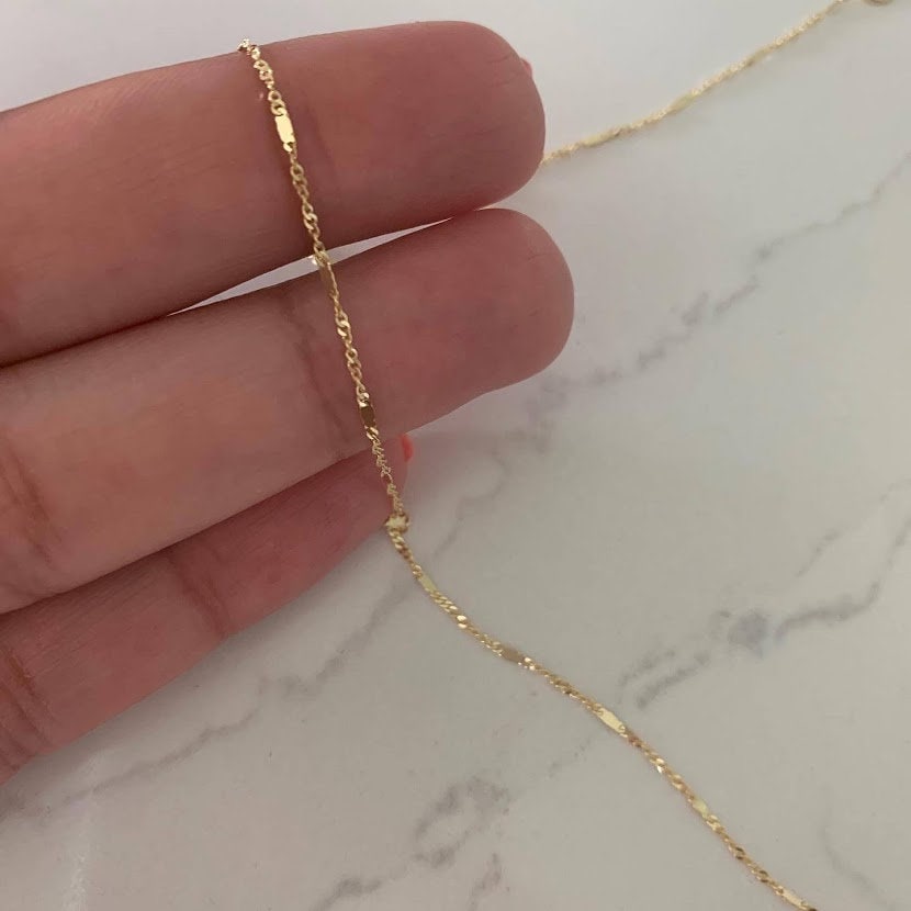 14K Yellow Gold 1.3 MM Singapore With Bar Chain, Gold Chain