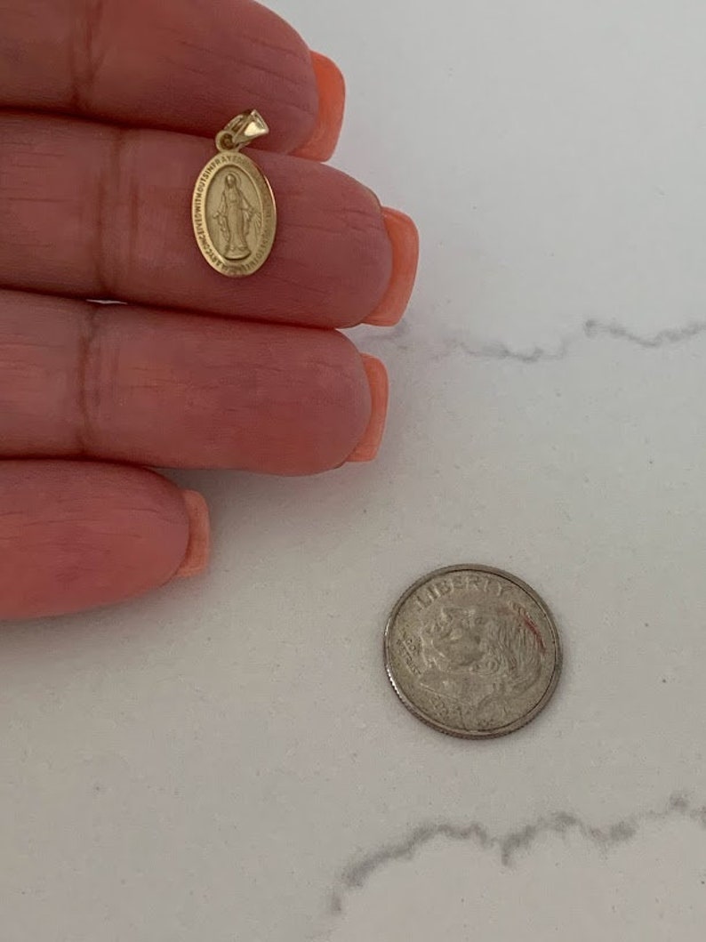 14K Gold Miraculous Virgin Mary | Dainty Oval Protection Medal ...