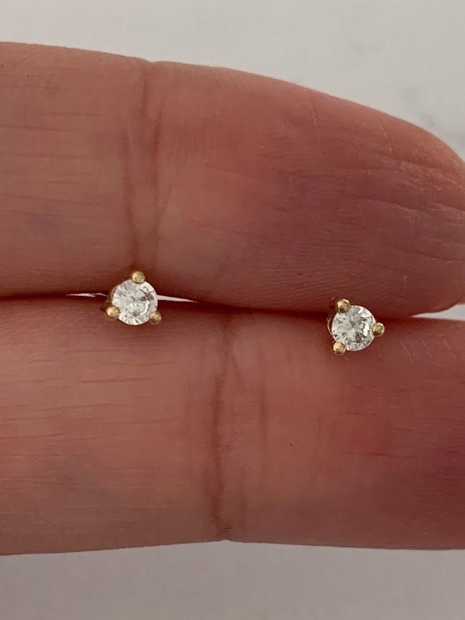 4MM 14K Gold Pair Earrings, 14k Solid Gold, Cubic Zirconia