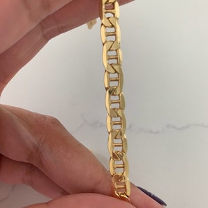 14K Gold Mariner Bracelet , Mariner Link Bracelet, 7MM Width,  8" Length, Lobster Clasp, Adult Bracelet