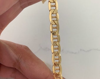 Pulsera Mariner de oro de 14 quilates, pulsera Mariner Link, 7 mm de ancho, 8" de largo, cierre de langosta, pulsera para adultos