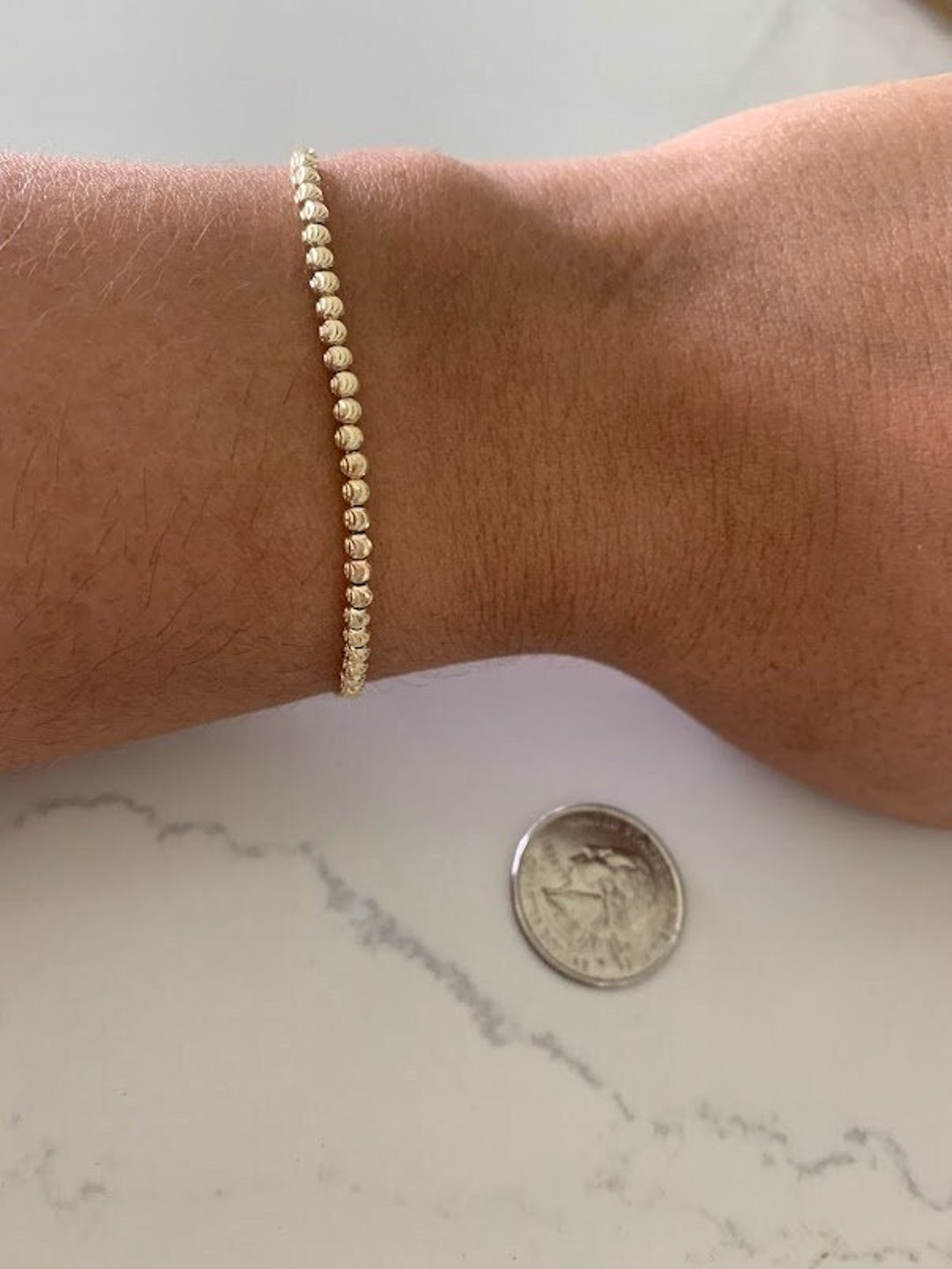 14K Yellow Gold Beaded Bracelet With Adjustable Ball Clasp Etsy