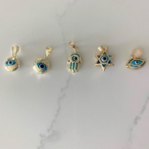 14K massief gouden boze ooghangers, medium ovaal, groot ovaal, Hamsa boze oog | Gepersonaliseerde massief gouden sierlijke hanger | Kleine gouden charme