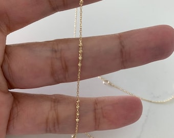 14K Gold Beaded Chain | Minimalist Dainty Satellite Chain | 14K Gold Chain | Gift for her | Diamond Cut Beaded Chain