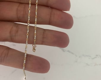 14K Gold Two Tone Lumina Link Anklet | Genuine gold 9.5"