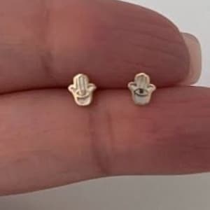 14K Gold Tiny Hamsa Earrings, Hamsa Studs, Gold Studs, Gold Hand Earrings, Hand of Fatima, Hamsa earrings in 14K Gold