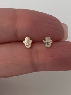 14K Gold Tiny Hamsa Earrings, Hamsa Studs, Gold Studs, Gold Hand Earrings, Hand of Fatima, Hamsa earrings in 14K Gold
