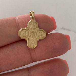 14K Solid Gold Cross | Yellow Gold Cross | Catholic Pendant | 14K Solid Gold Cross Christian Pendant | Four Saint Cross |  20MMx18MM