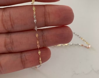 Solid 14K Gold Mirror Chain, Tricolor Gold Chain, 1.7mm Twisted Mirror Chain, Dainty Mirror Chain , Diamond Cut Mirror, 14K Gold Choker