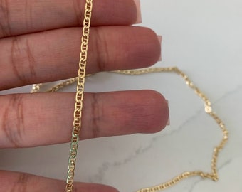 2.4 MM Mariner Bevel Chain, 14K Yellow Gold Hollow, Mariner Chain i 14K Gold Chain Necklace, Real Gold, Mariner Link Chain, Layering