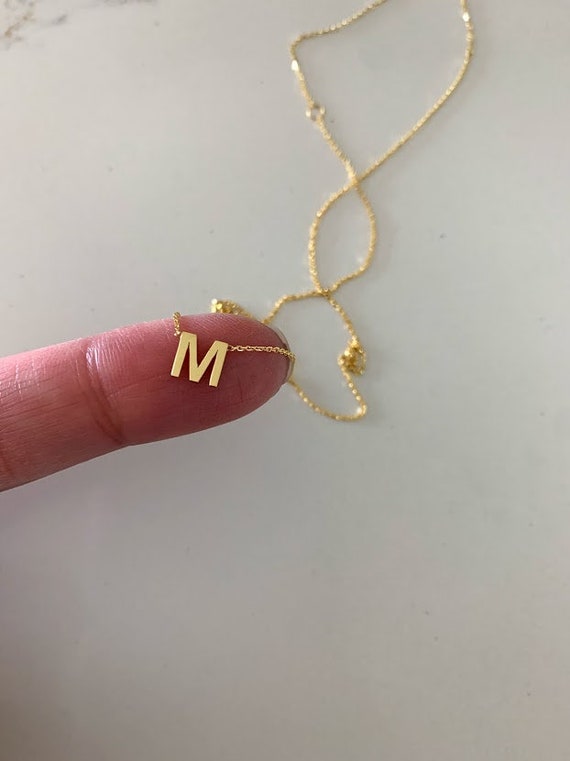 14K Solid Gold Initial Initial Necklace Letter Chain Initial