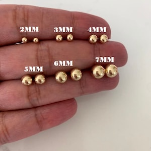 14K Solid Gold Button Ball Earrings, High Polish, 2MM,3MM, 4MM, 5MM, 6MM, 7MM, Studs, Gold Plastic Push Back Studs, Genuine Gold Ball, Gift