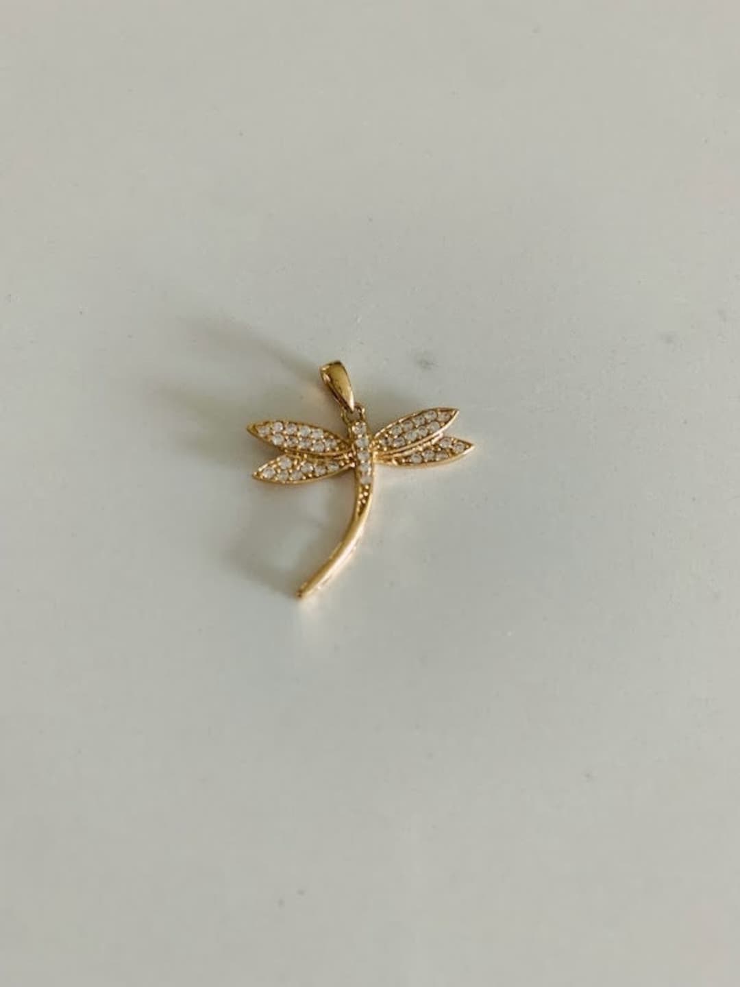 20MM 14K Solid Gold Dragonfly Pendant With ZC Yellow Gold Etsy