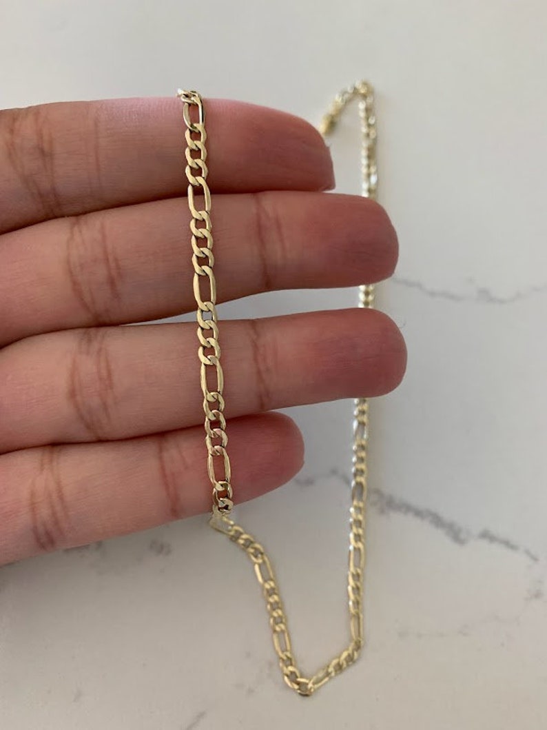 14K Yellow Yellow 3.5mm Hollow Figaro 3+1 Chain, Figaro Necklace, Mens Chain, Unisex Chain, Figaro, Gold Figaro Chain Necklace image 7