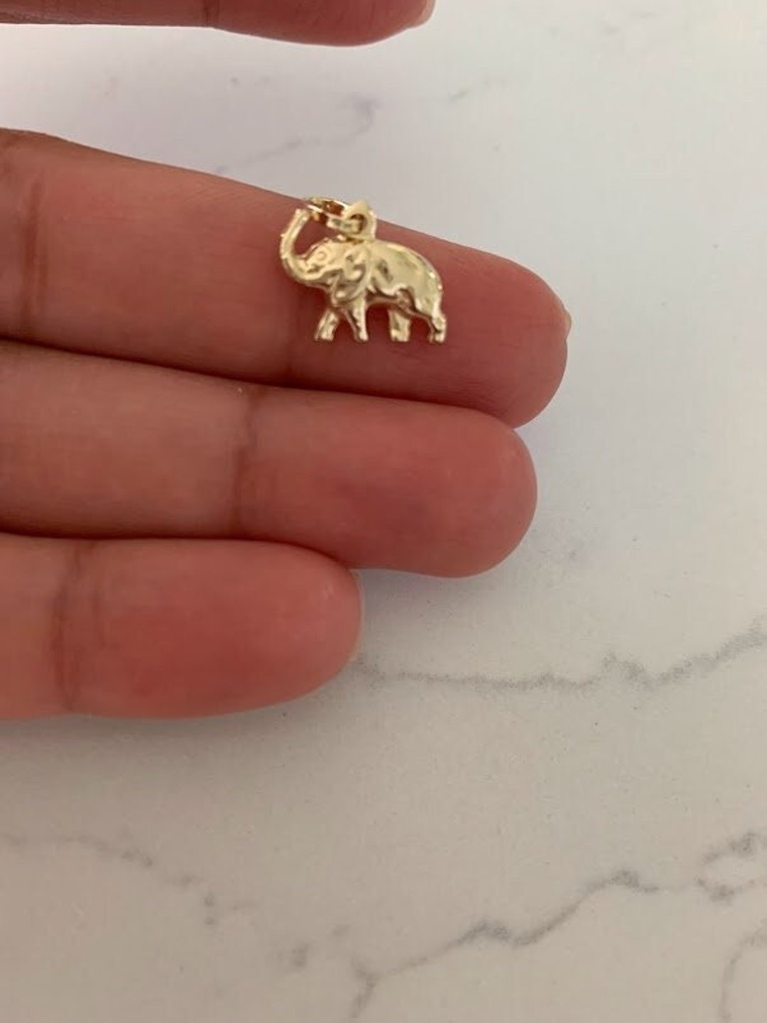 14k Solid Gold Elephant Pendant Yellow Gold Pendant Shiny Elephant 