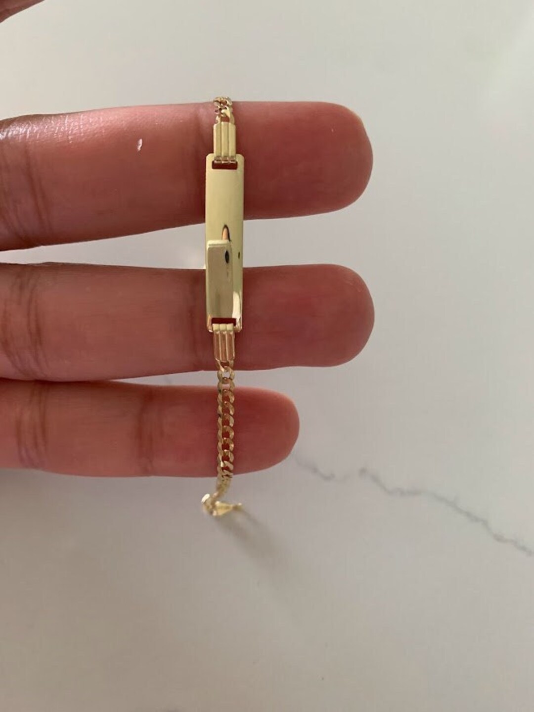 14K Gold ID Bracelet, Baby Bracelet, Cuban Link Chain Bracelet, 14KY