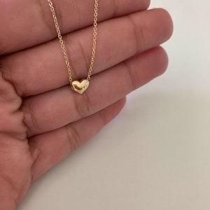 14K Gold Heart Necklace | Puff Heart Necklace | Dainty Heart Gold Necklace | Solid Gold Heart Necklace | 16&quot;+2&quot;