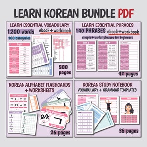 COREANO Aprende coreano PAQUETE DEFINITIVO Vocabulario coreano, frases en coreano, alfabeto hangul coreano, cuaderno de estudio del idioma coreano