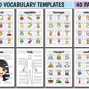 Planner voor taalonderwijs, notitieboek taalstudie, notitieboekje woordenschat, sjablonen voor woordenschat, dagboek voor het leren van talen afbeelding 2