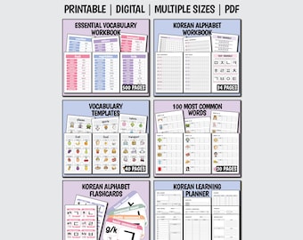 Learn Korean ULTIMATE BUNDLE Korean Vocabulary, Learn Korean Hangul Alphabet, Korean Language Study Notebook, Korean Flashcards