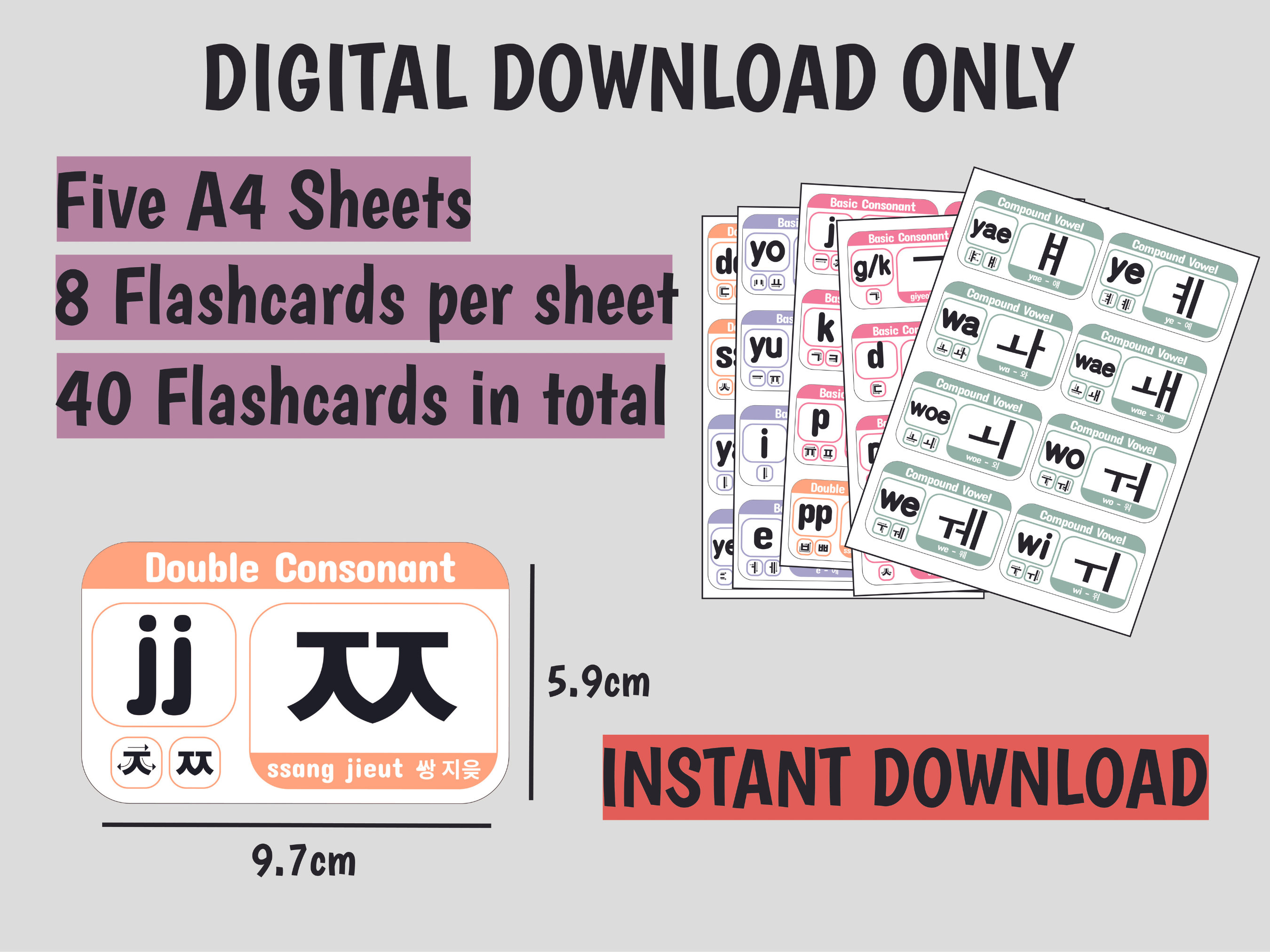 DIGITAL Korean Alphabet Flashcards Learn Korean/hangul Etsy Australia