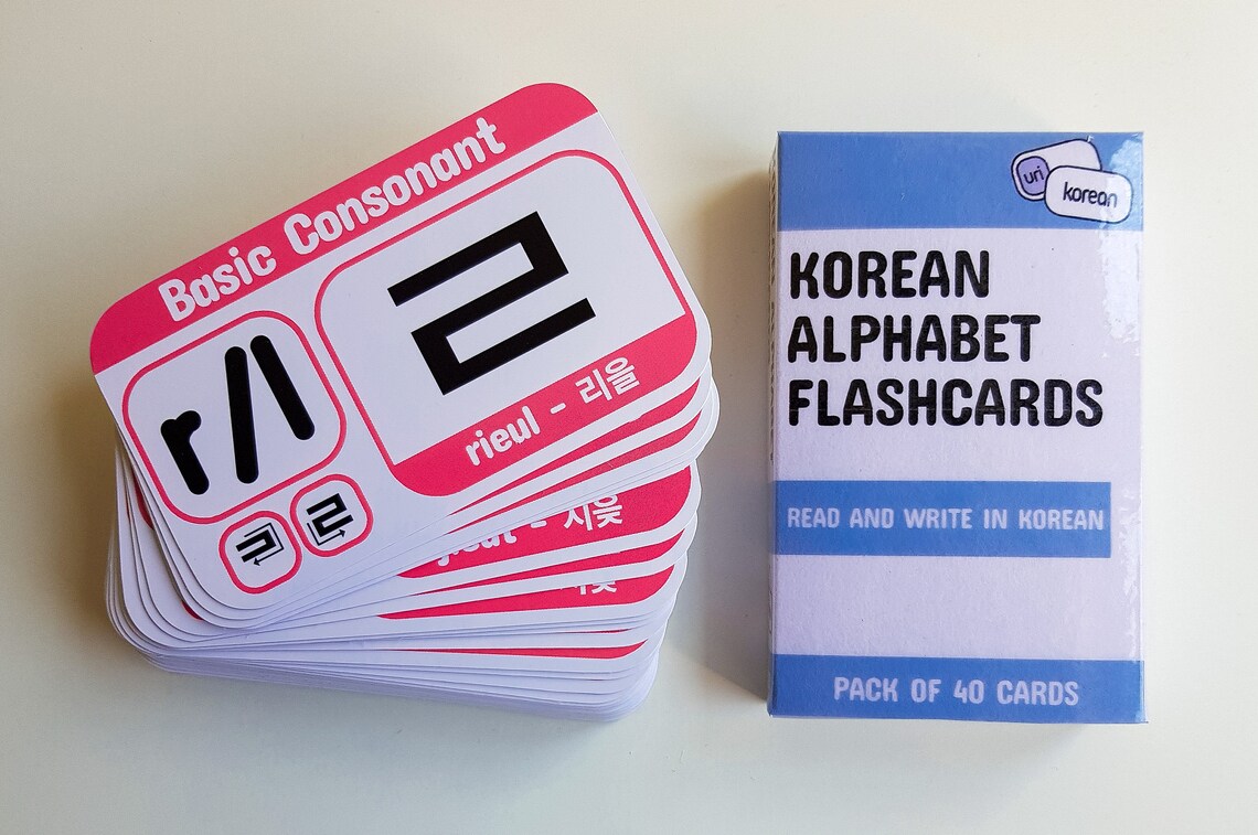 KOREAN Learn Korean Alphabet Flash Cards Hangul 40 Etsy
