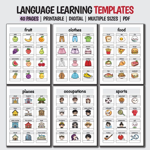 Language Learning Planner, Language Study Notebook, Vocabulary Notebook, Vocabulary Learning Templates, Language Learning Journal