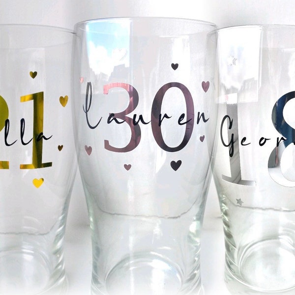 Personalised 18th Birthday Gift Girl | 16th Birthday Gift Girl | Pint Glass | 21st Gift for Her | Glassware, Beer/Pint | Any Age,30th,40th