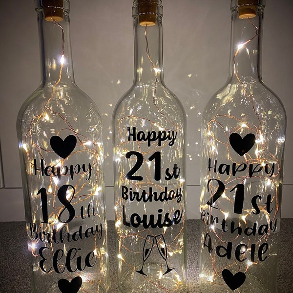 Personalised Light Up Bottle | Birthday Gift - Light Up Bottle |Gift| Happy Birthday | 16th,18th,21st,30th,40th,50th,60th | Any Age