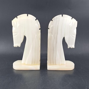 Set of vintage onyx marble horse head bookends