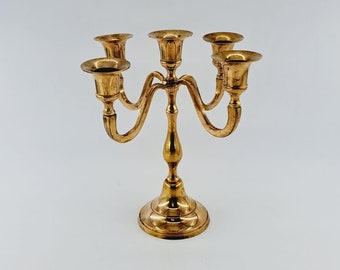 Vintage solid brass 5 arms candle holder