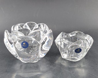 Vintage crystal glass lotus candle holder by Torben Jorgensen for Holmegaard Royal Copenhagen