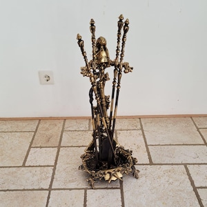 Vintage brass fireplace companion tool set