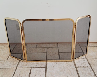 Vintage brass folding fireplace screen