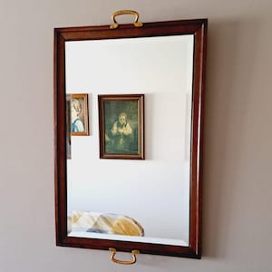 Vintage wooden framed wall mirror serving tray