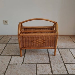 Vintage rattan magazine rack