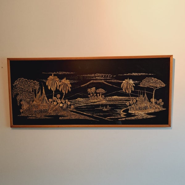 XL vintage Indonesian straw art wall decoration