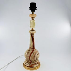 Vintage brass and green and amber onyx marble table lamp